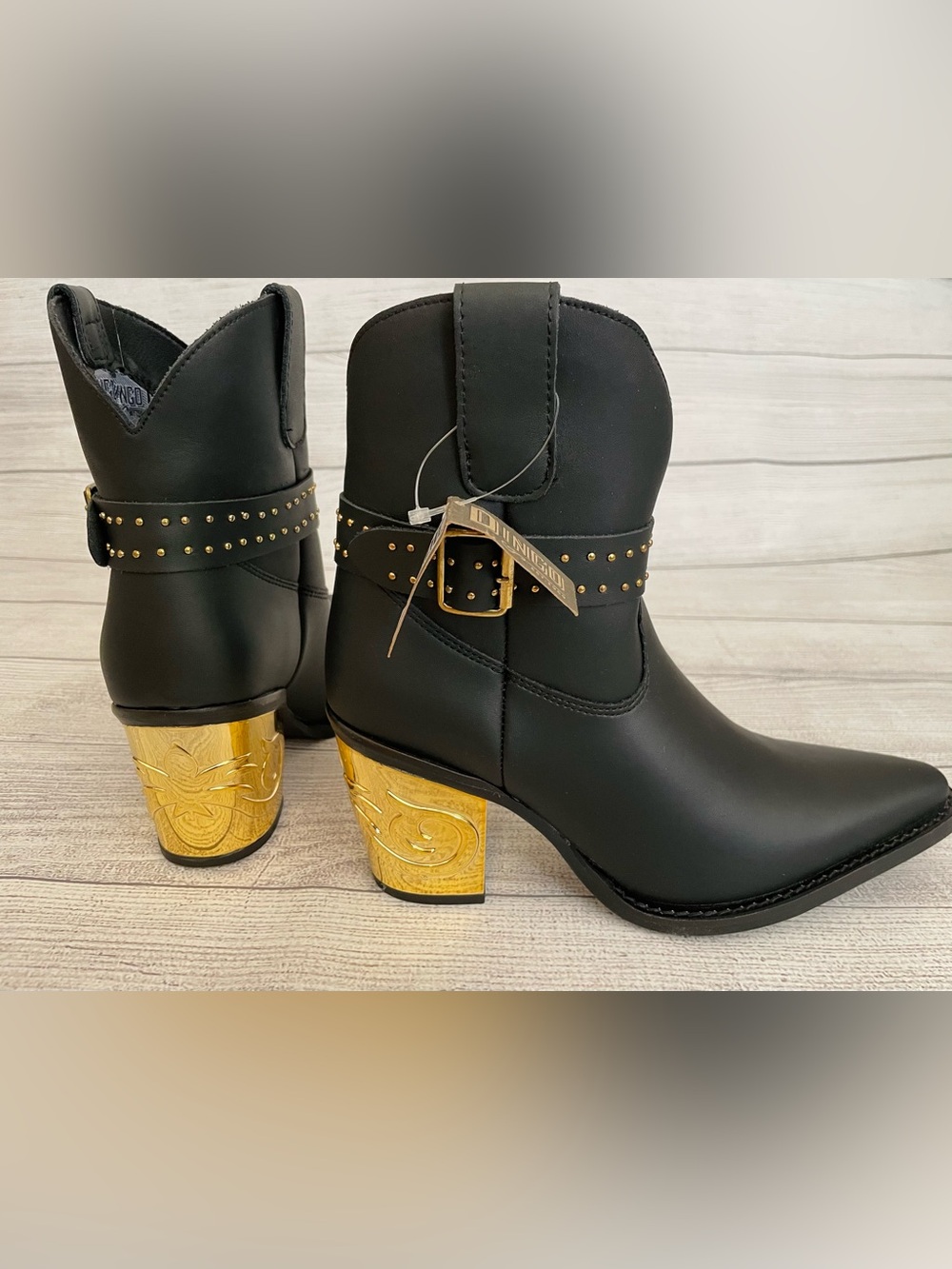 DINGO Women’s Milano Black Studded Gold Heel Cowboy Boots DI2299